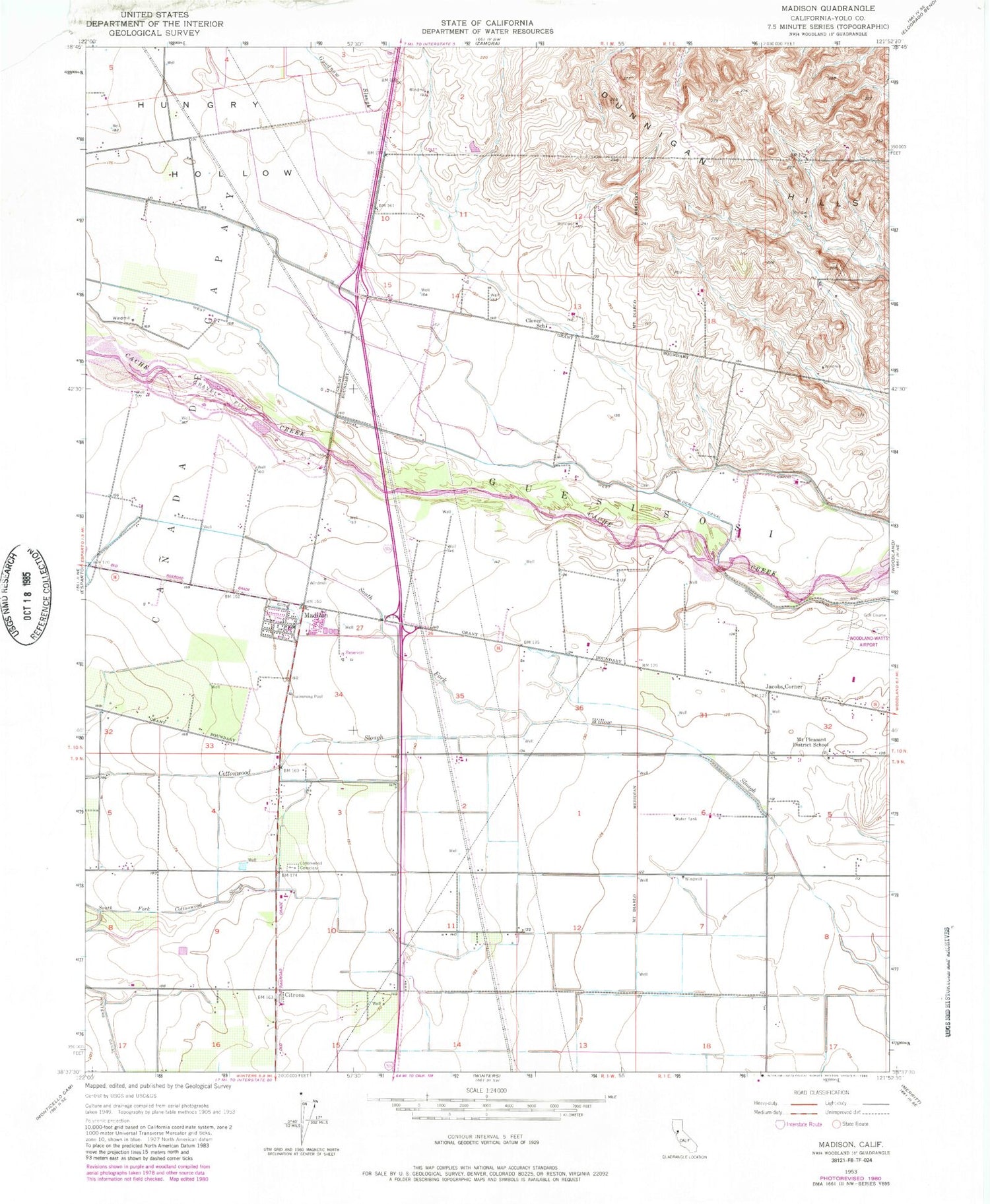 Classic USGS Madison California 7.5'x7.5' Topo Map Image