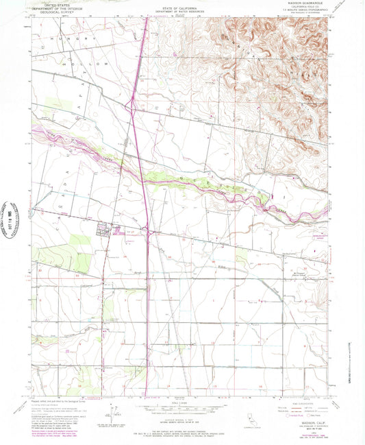 Classic USGS Madison California 7.5'x7.5' Topo Map Image