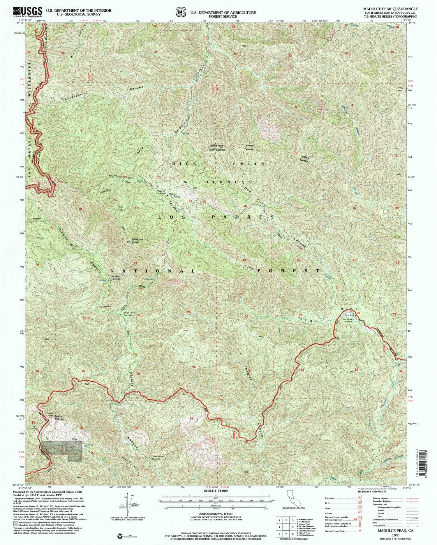 Classic USGS Madulce Peak California 7.5'x7.5' Topo Map Image