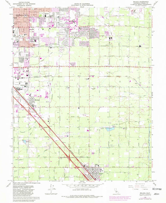 Classic USGS Malaga California 7.5'x7.5' Topo Map Image