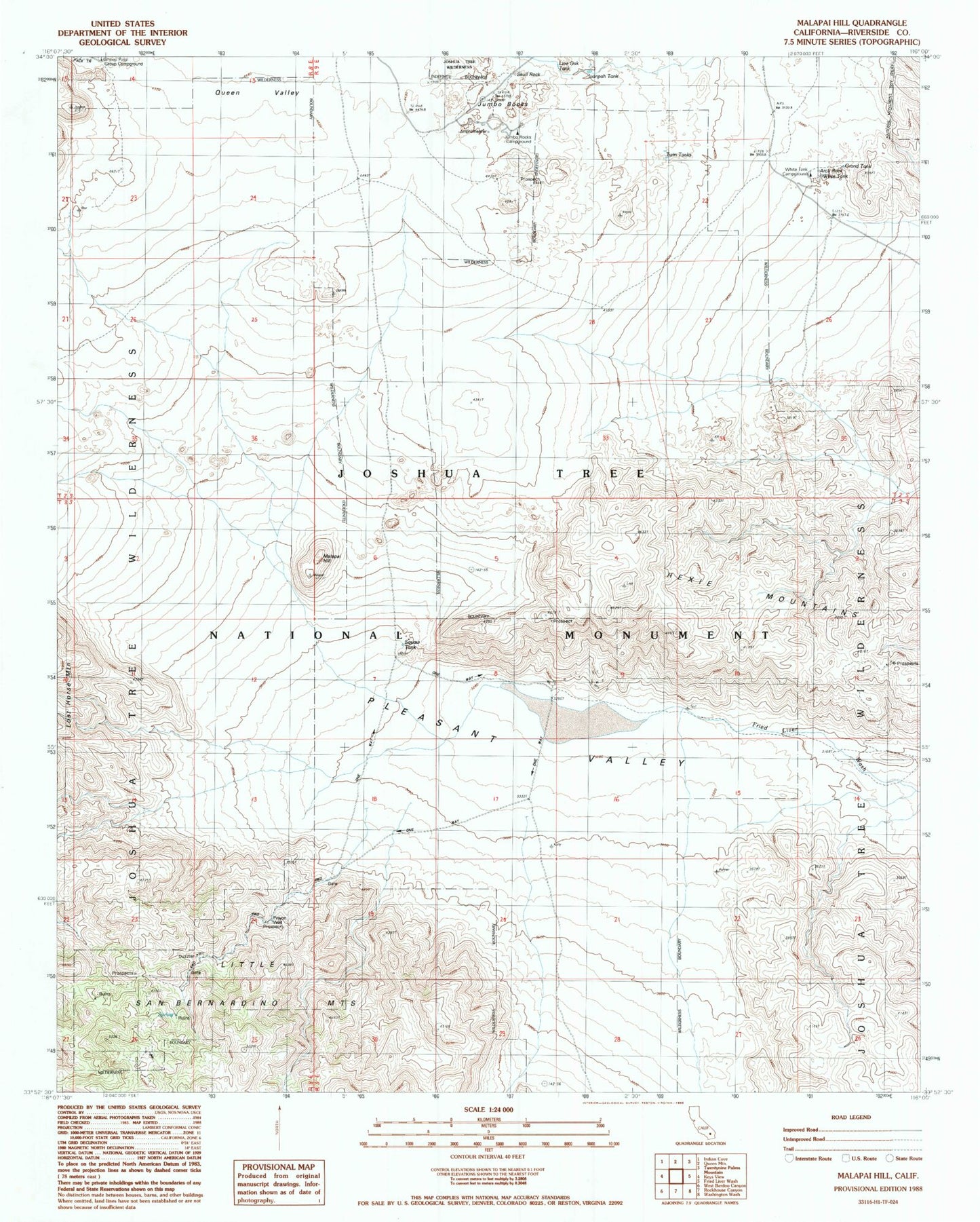 Classic USGS Malapai Hill California 7.5'x7.5' Topo Map Image