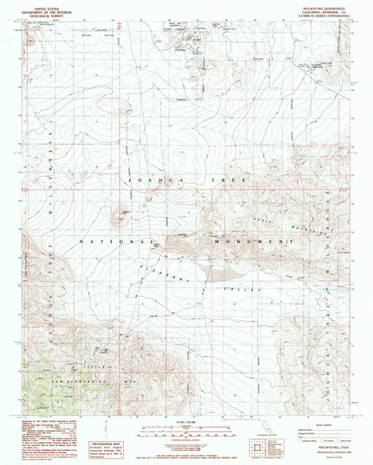 Classic USGS Malapai Hill California 7.5'x7.5' Topo Map Image
