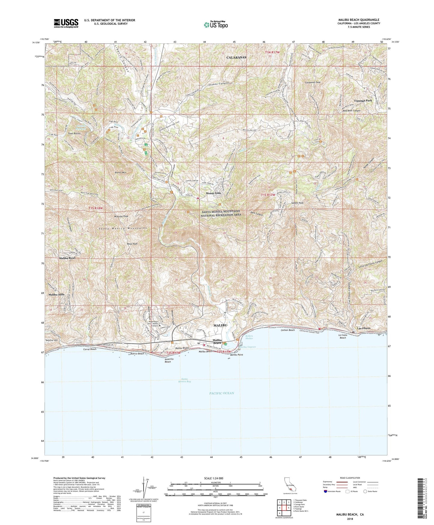 Malibu Beach California US Topo Map Image