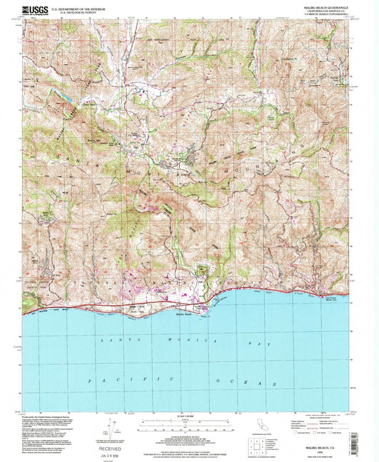 Classic USGS Malibu Beach California 7.5'x7.5' Topo Map Image