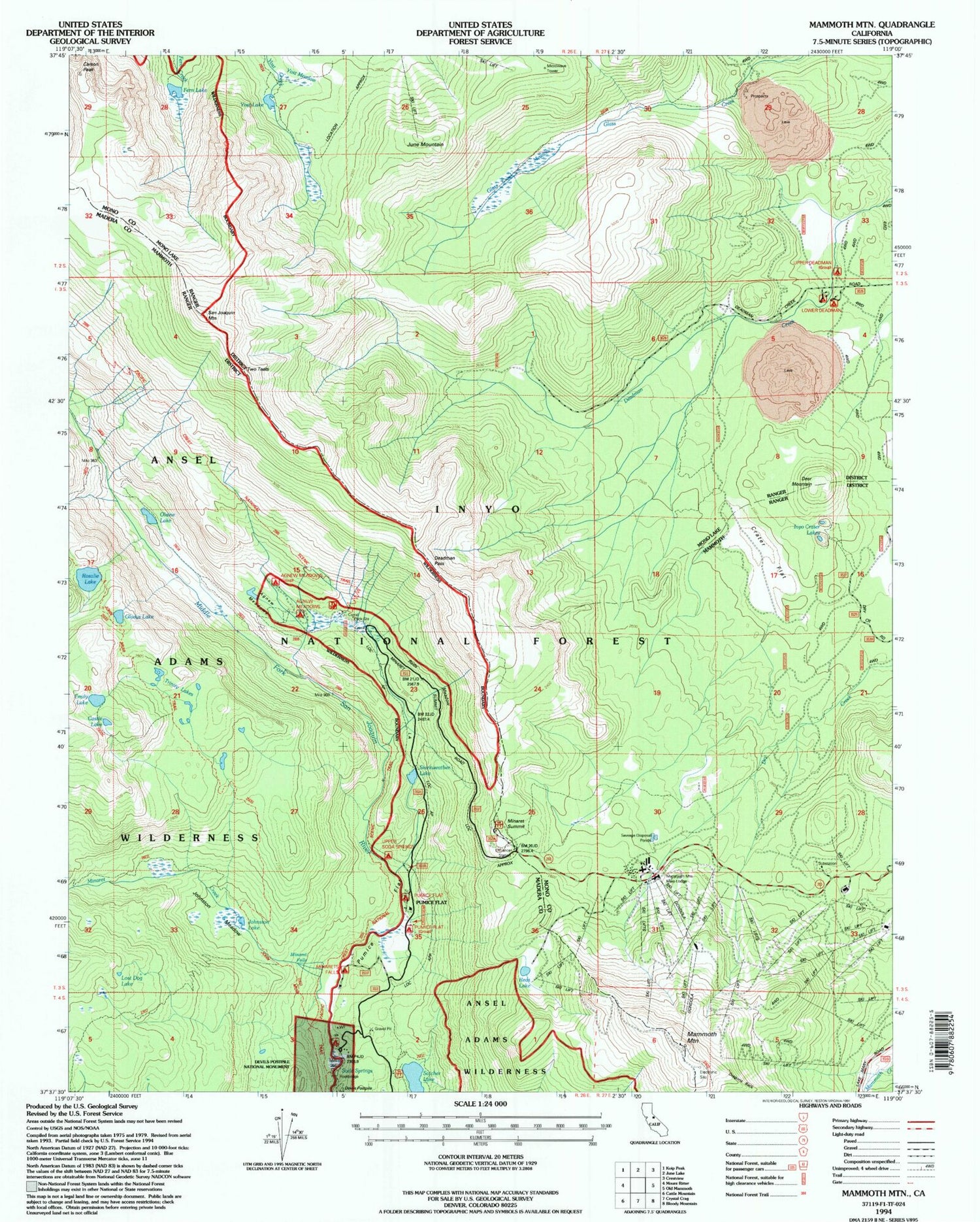 USGS Classic Mammoth Mountain California 7.5'x7.5' Topo Map Image