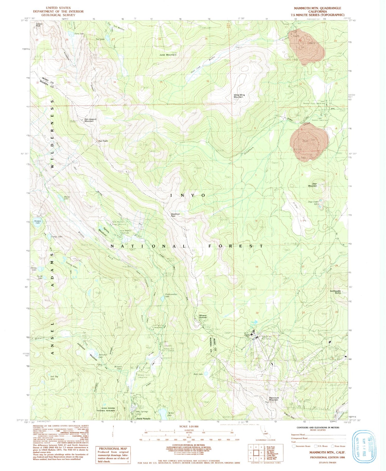 USGS Classic Mammoth Mountain California 7.5'x7.5' Topo Map Image