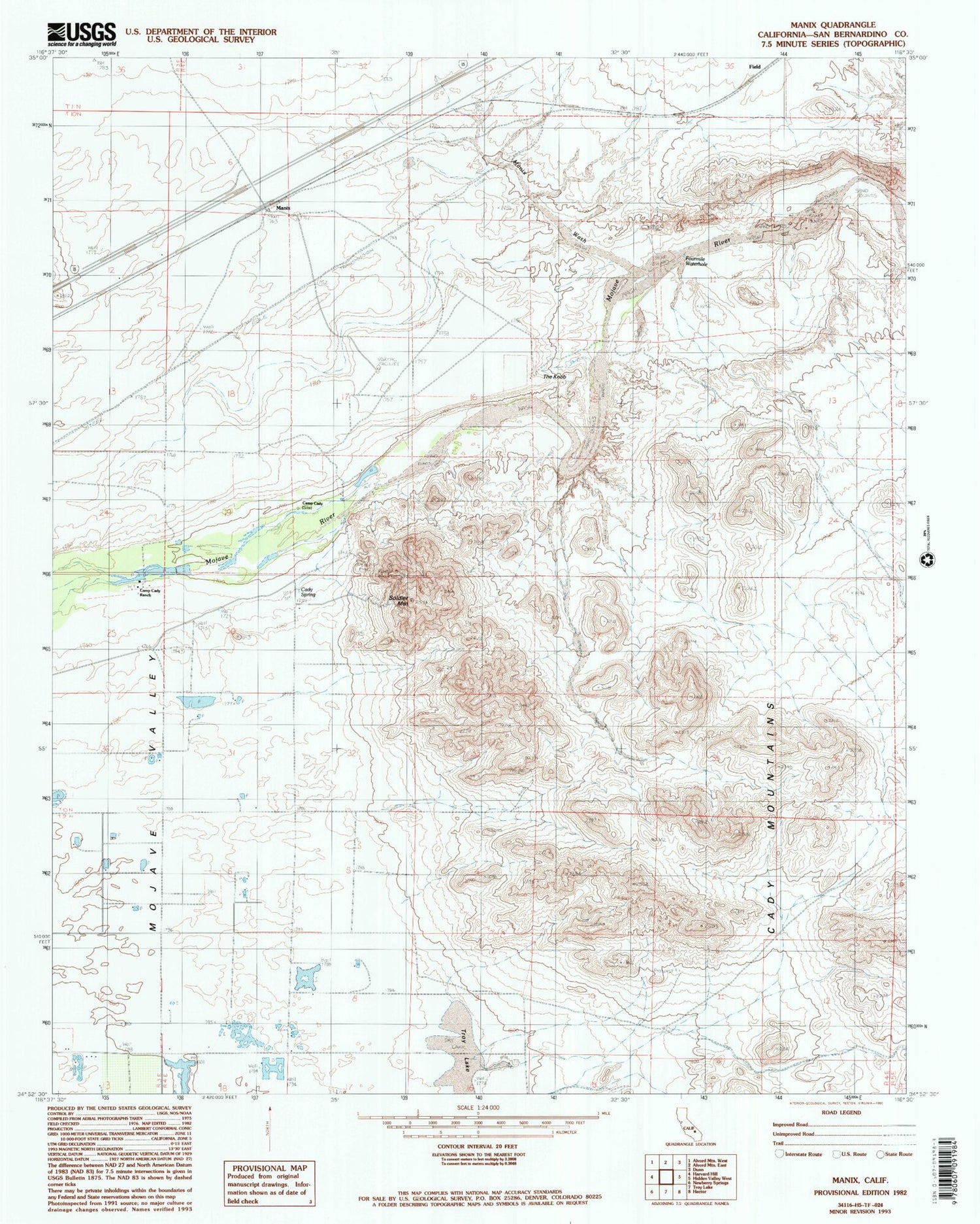 Classic USGS Manix California 7.5'x7.5' Topo Map Image