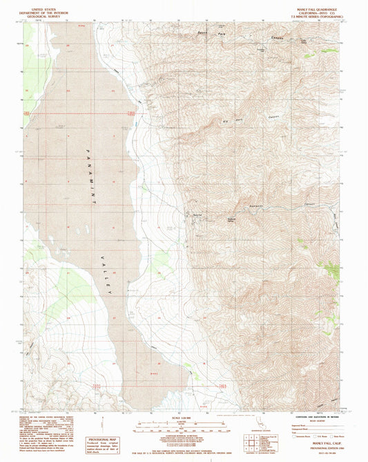 Classic USGS Manly Fall California 7.5'x7.5' Topo Map Image