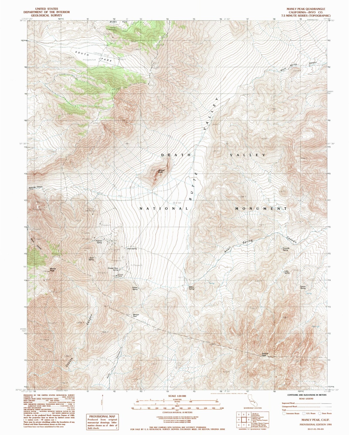 Classic USGS Manly Peak California 7.5'x7.5' Topo Map Image