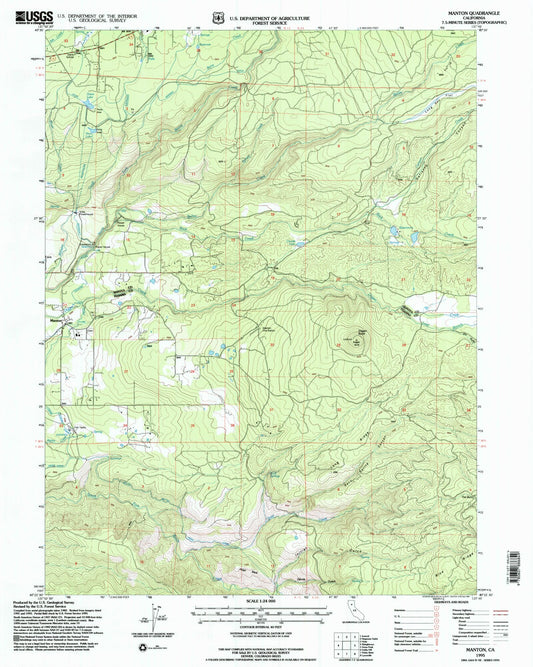 Classic USGS Manton California 7.5'x7.5' Topo Map Image
