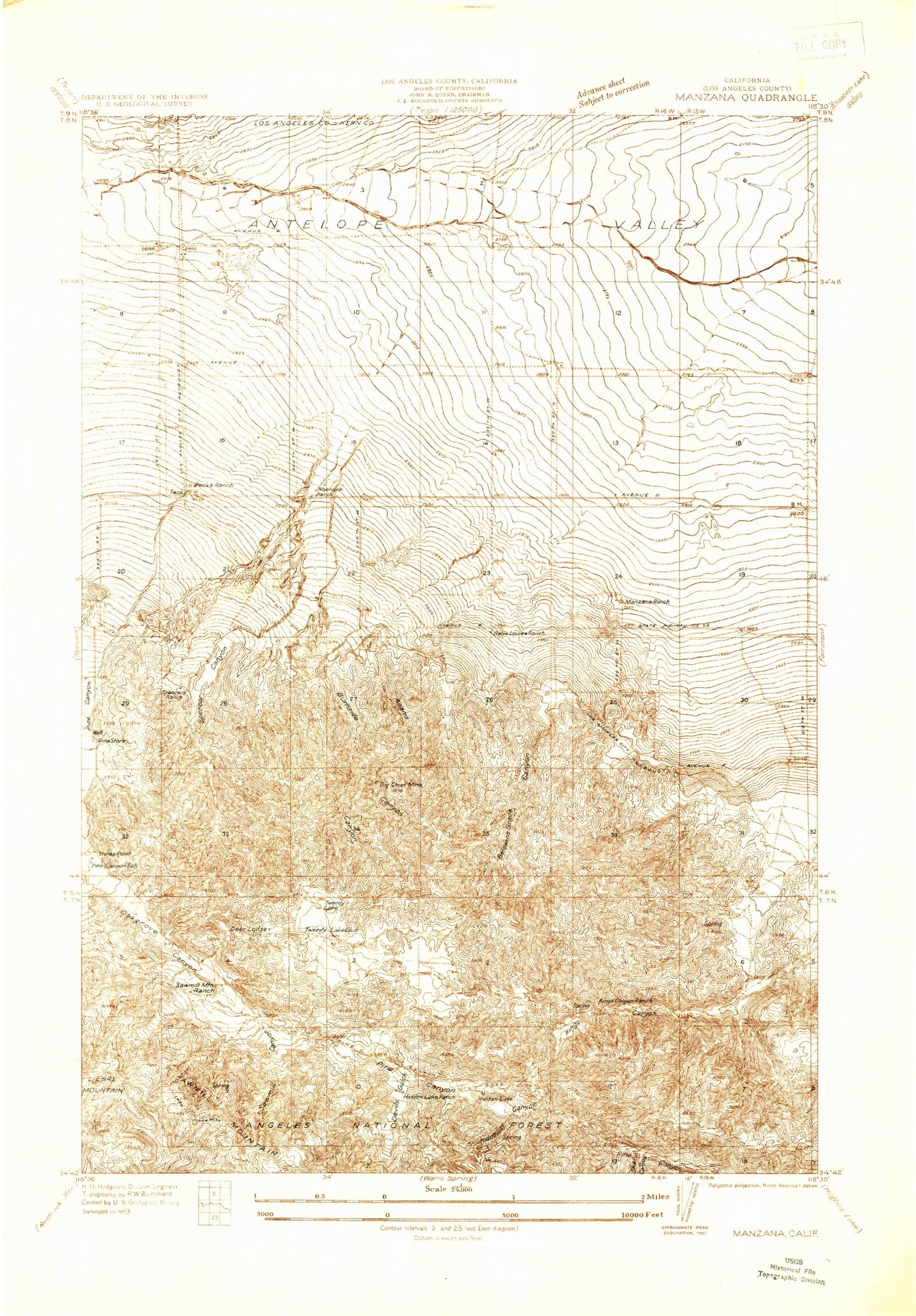 Classic USGS Manzana California 7.5'x7.5' Topo Map Image