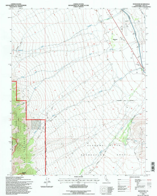 Classic USGS Manzanar California 7.5'x7.5' Topo Map Image