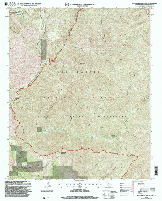 Classic USGS Manzanita Mountain California 7.5'x7.5' Topo Map Image
