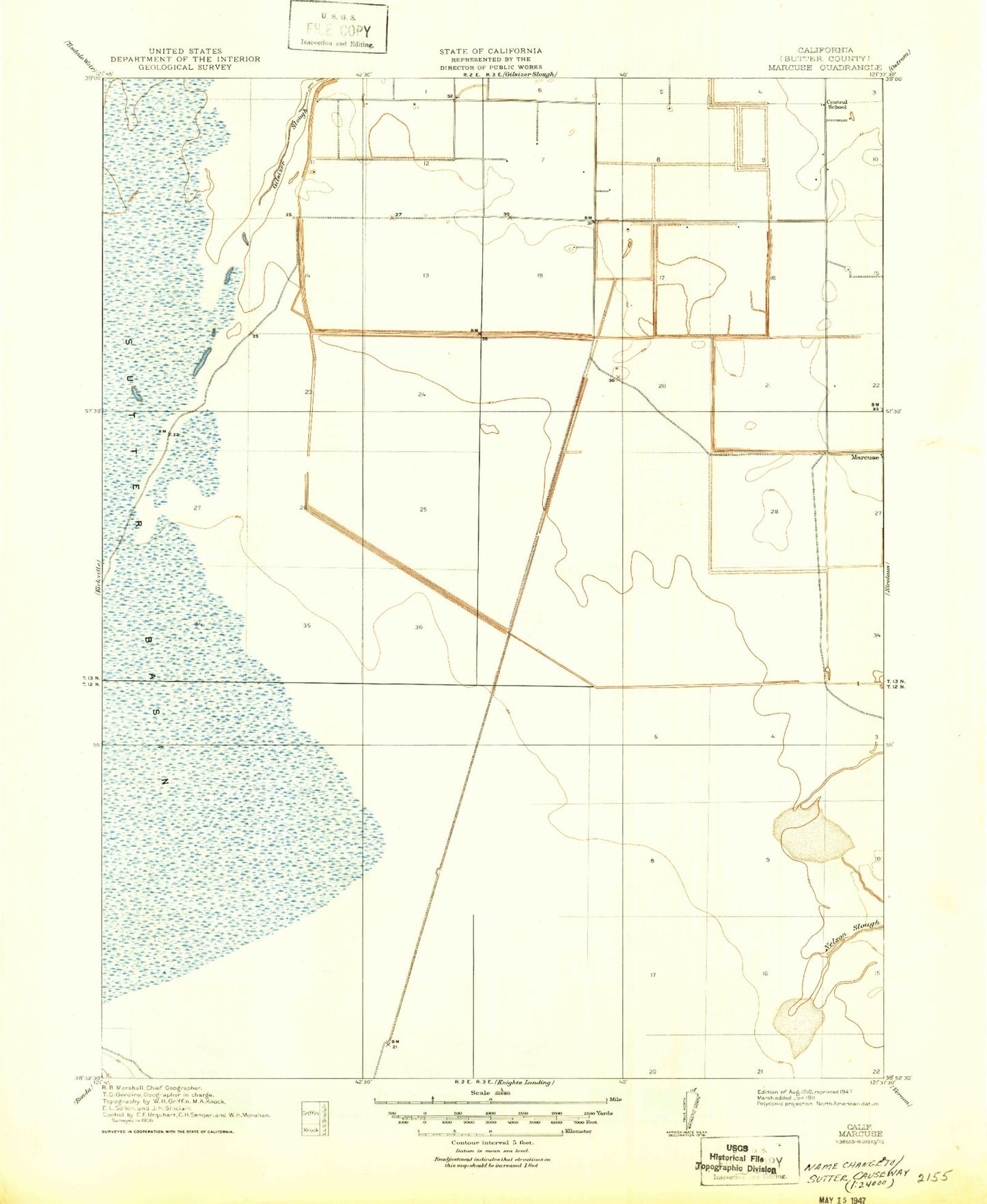 Classic USGS Sutter Causeway California 7.5'x7.5' Topo Map Image