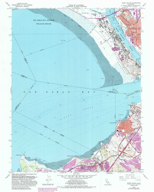 Classic USGS Mare Island California 7.5'x7.5' Topo Map Image