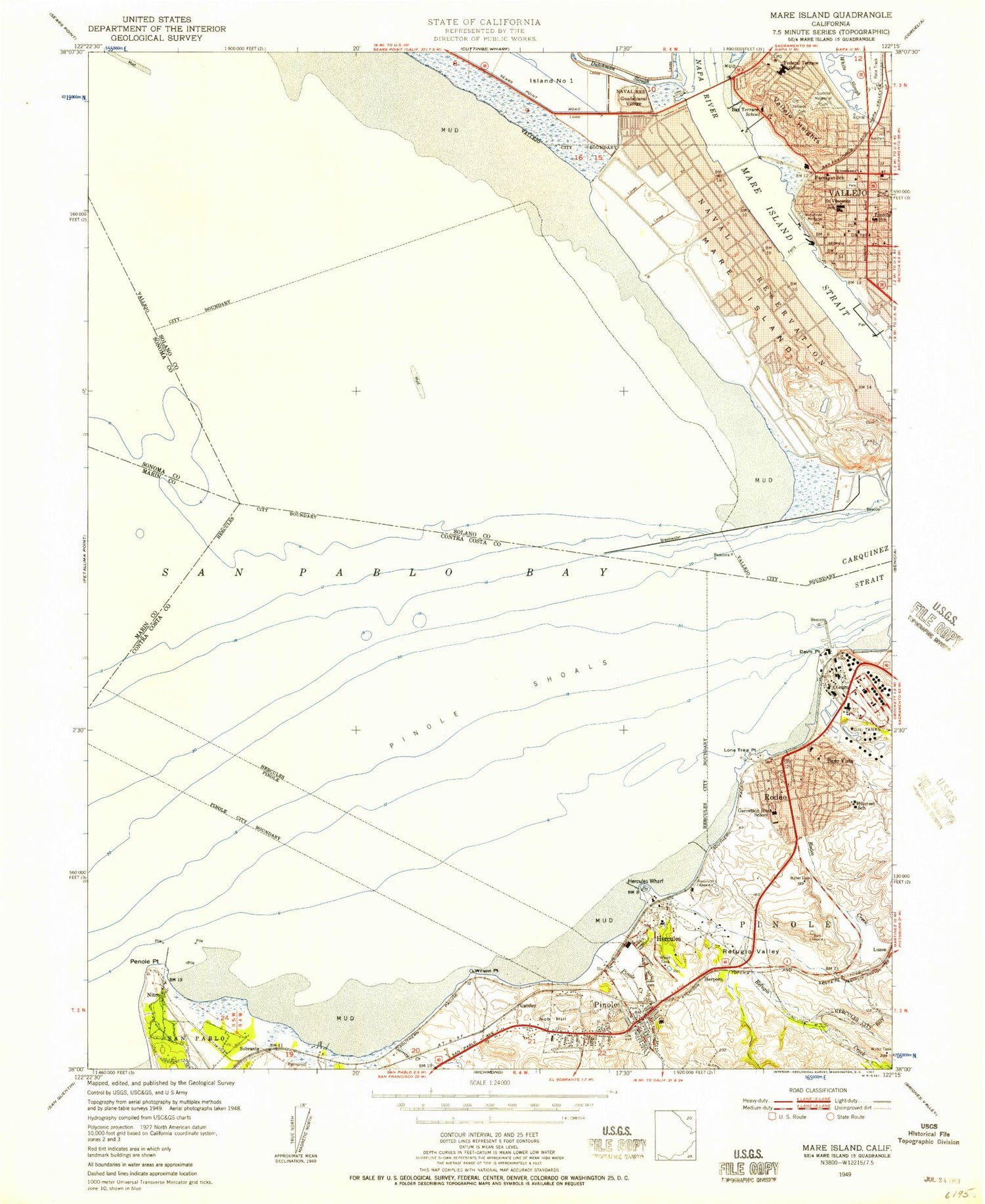 Classic USGS Mare Island California 7.5'x7.5' Topo Map Image