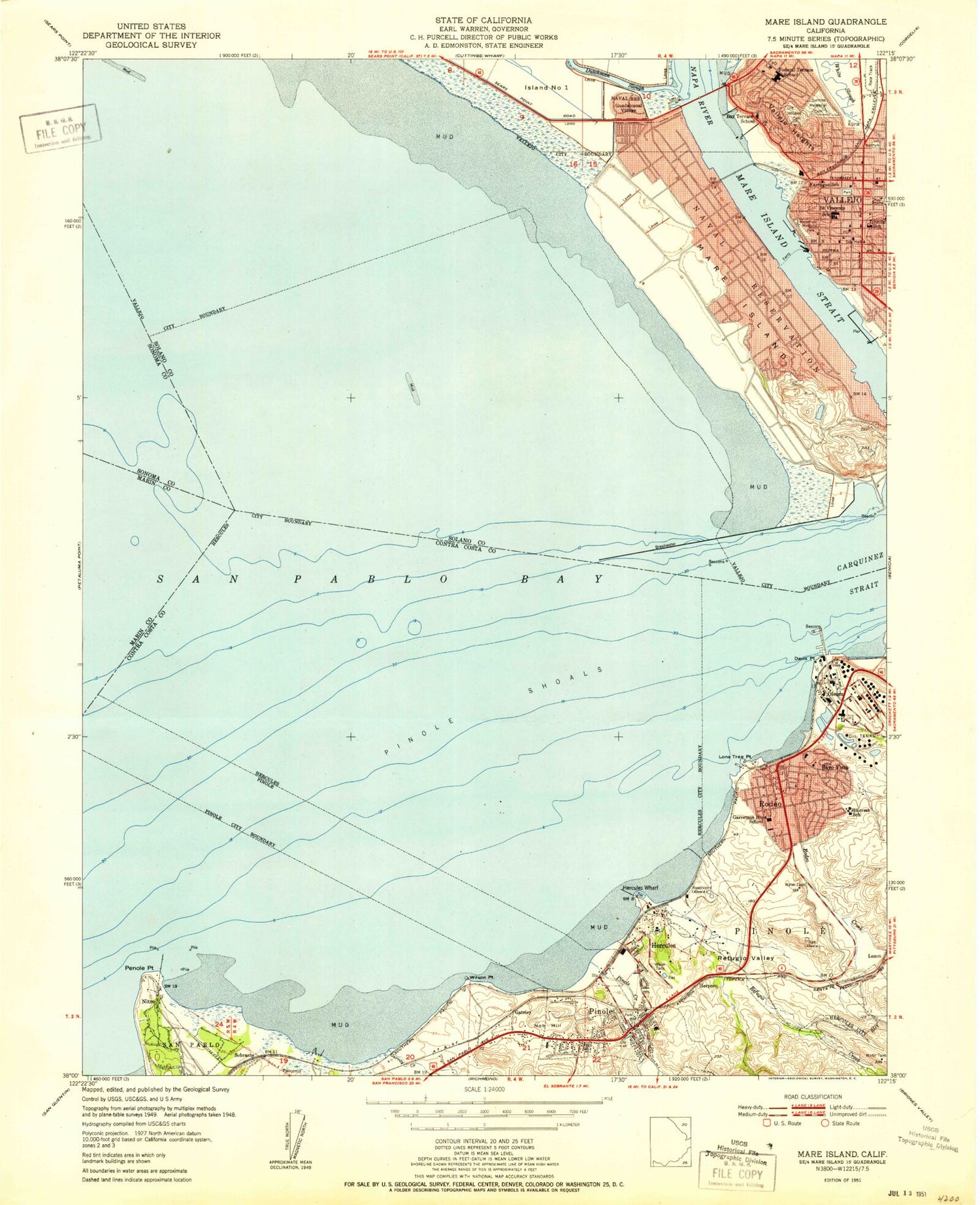 Classic USGS Mare Island California 7.5'x7.5' Topo Map Image