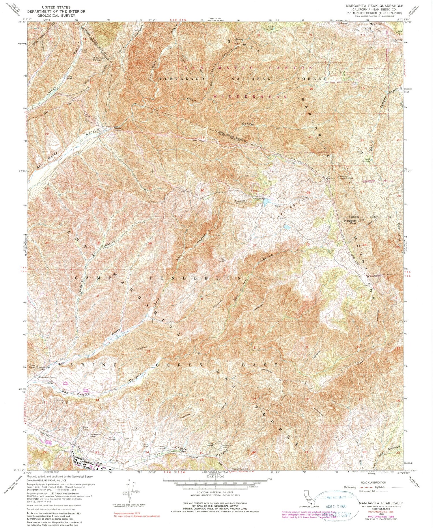 Classic USGS Margarita Peak California 7.5'x7.5' Topo Map Image