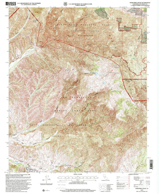 Classic USGS Margarita Peak California 7.5'x7.5' Topo Map Image