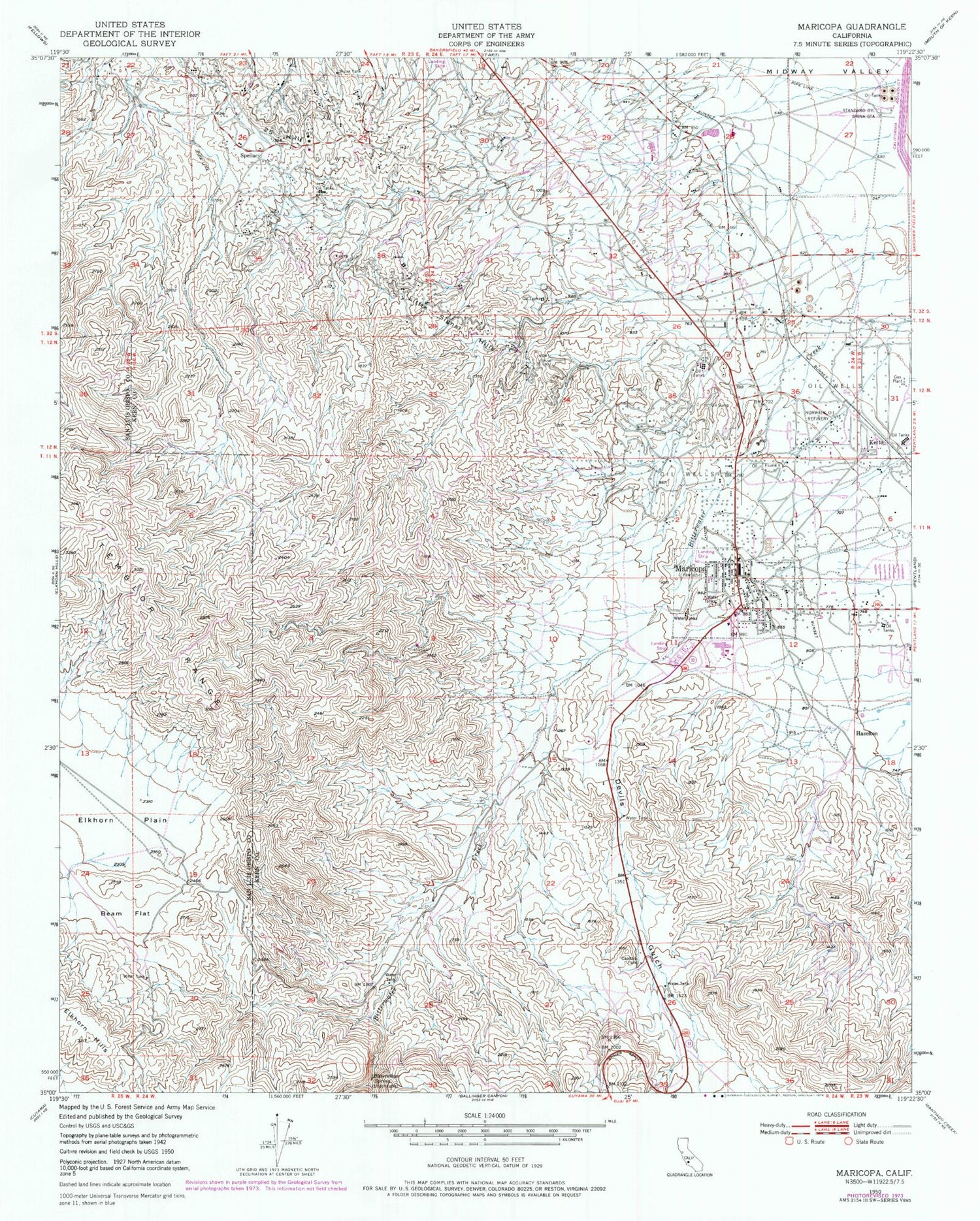 Classic USGS Maricopa California 7.5'x7.5' Topo Map Image