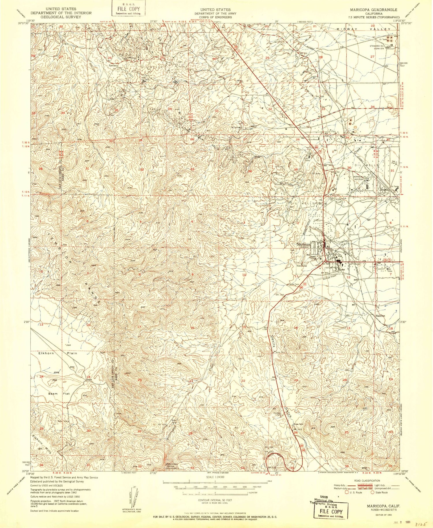 Classic USGS Maricopa California 7.5'x7.5' Topo Map Image