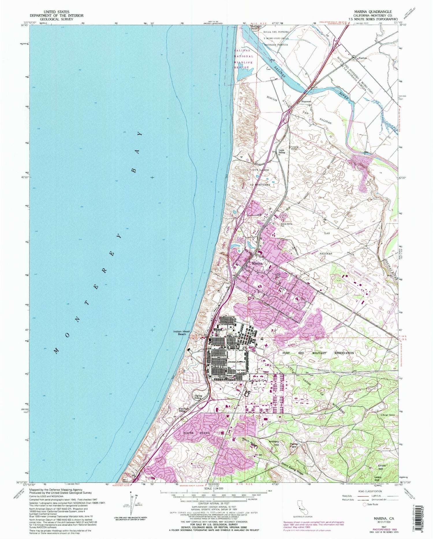 Classic USGS Marina California 7.5'x7.5' Topo Map Image