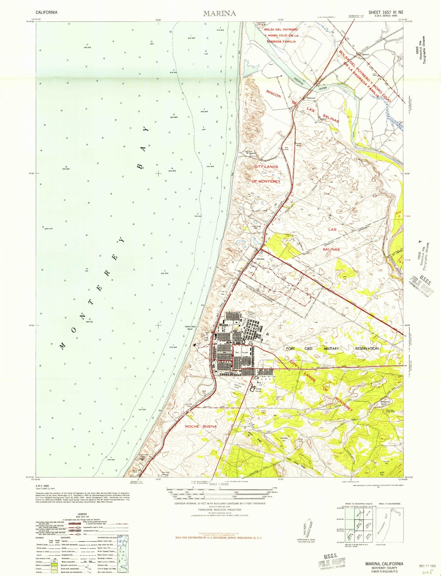 Classic USGS Marina California 7.5'x7.5' Topo Map Image
