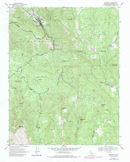 Classic USGS Mariposa California 7.5'x7.5' Topo Map Image