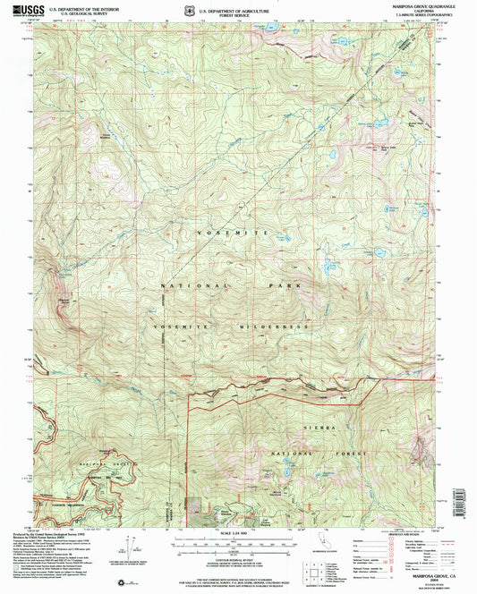 Classic USGS Mariposa Grove California 7.5'x7.5' Topo Map Image
