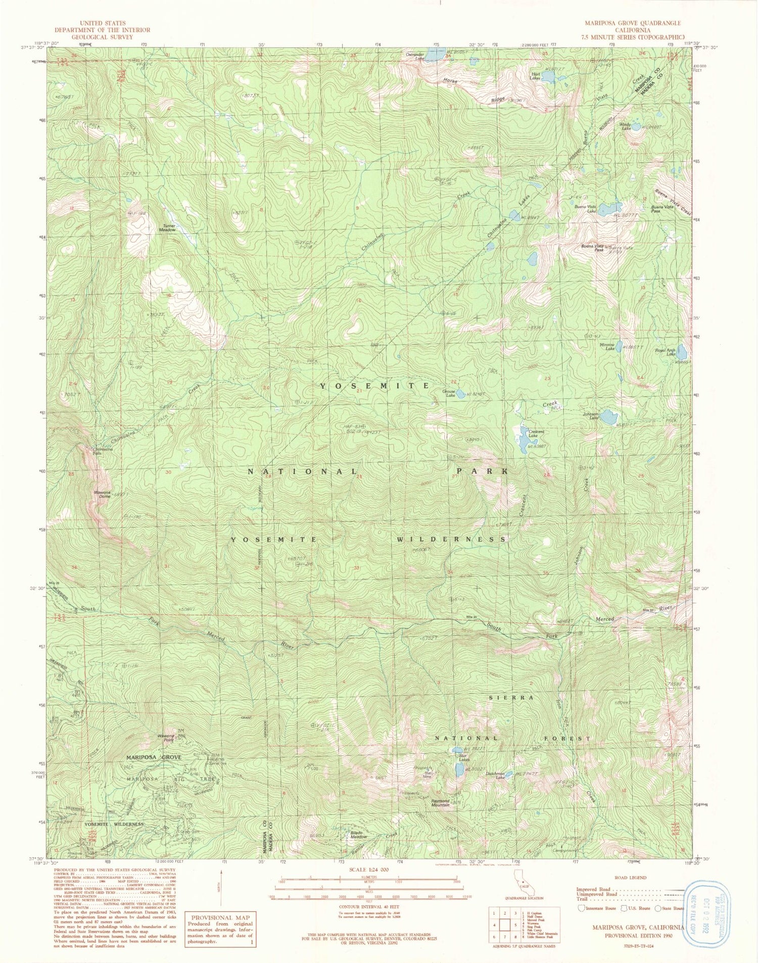 Classic USGS Mariposa Grove California 7.5'x7.5' Topo Map Image