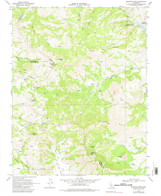 Classic USGS Mariposa Peak California 7.5'x7.5' Topo Map Image