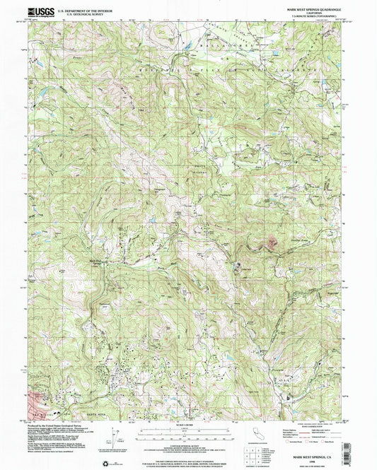 Classic USGS Mark West Springs California 7.5'x7.5' Topo Map Image