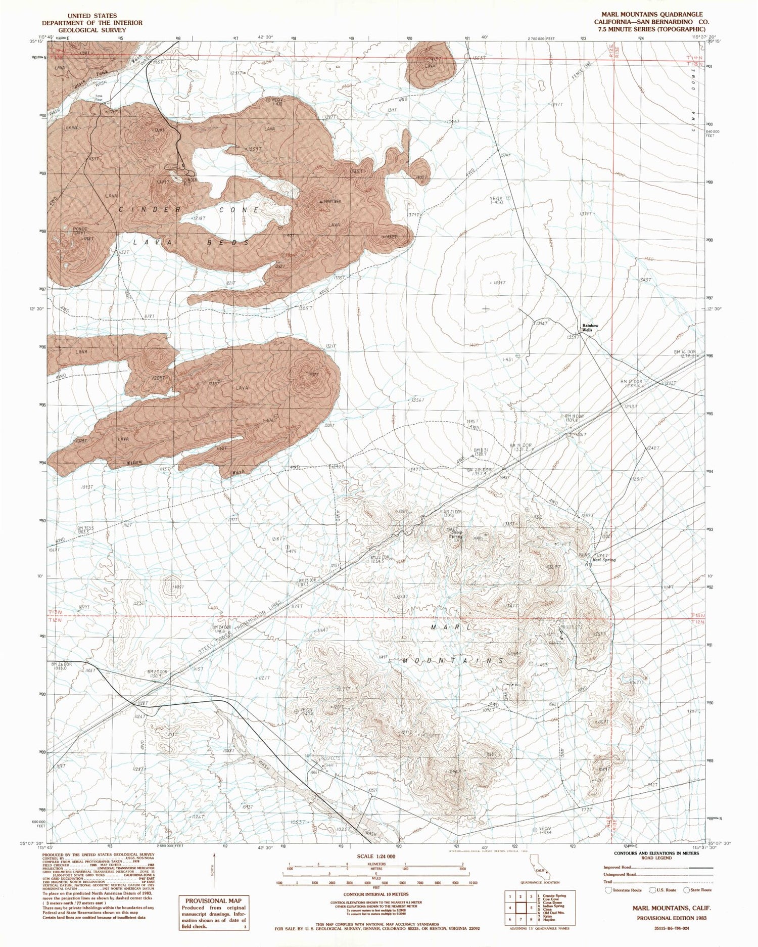 Classic USGS Marl Mountains California 7.5'x7.5' Topo Map Image