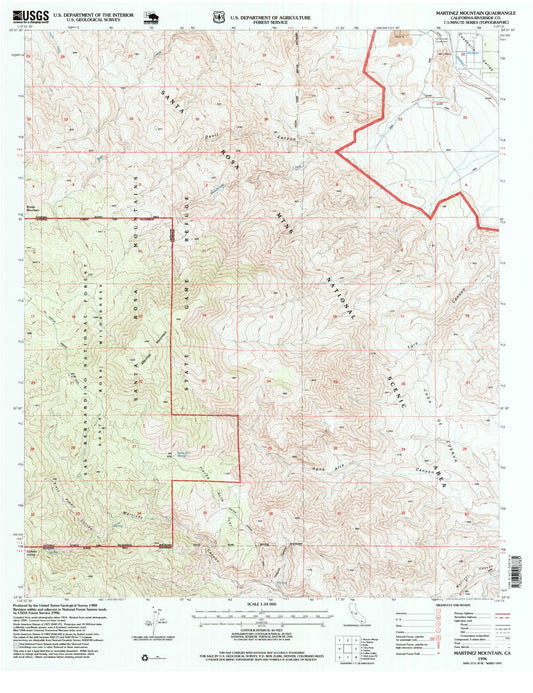 Classic USGS Martinez Mountain California 7.5'x7.5' Topo Map Image