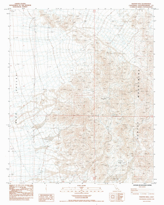 Classic USGS Martins Well California 7.5'x7.5' Topo Map Image