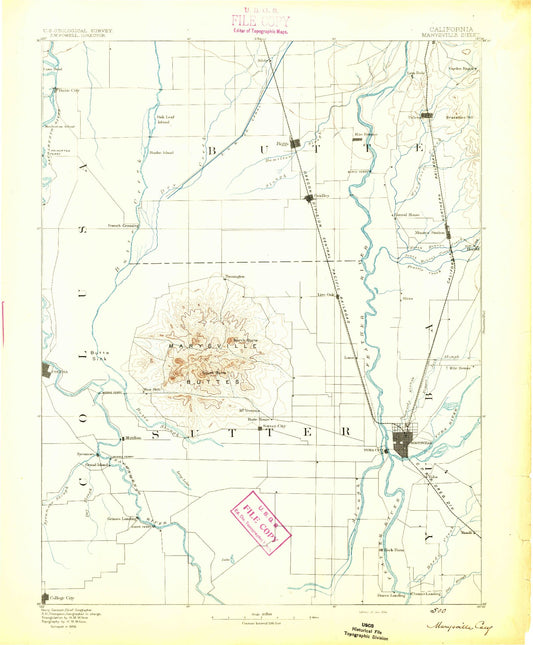 Historic 1894 Marysville California 30'x30' Topo Map Image