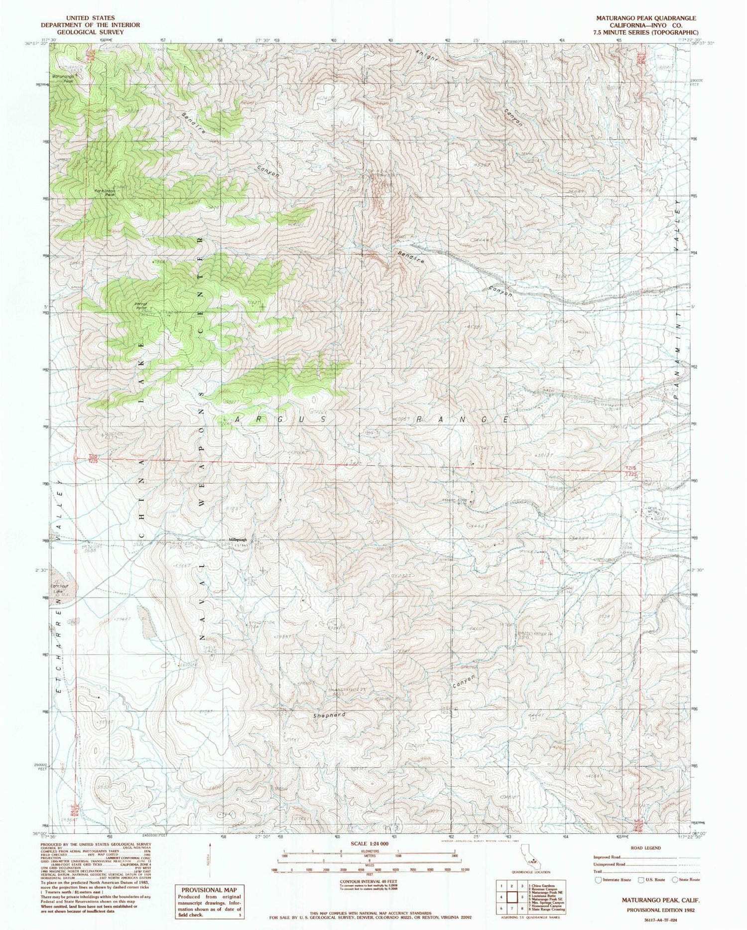 Classic USGS Maturango Peak California 7.5'x7.5' Topo Map Image