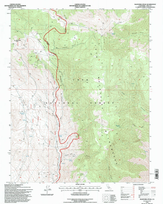 Classic USGS Mazourka Peak California 7.5'x7.5' Topo Map Image