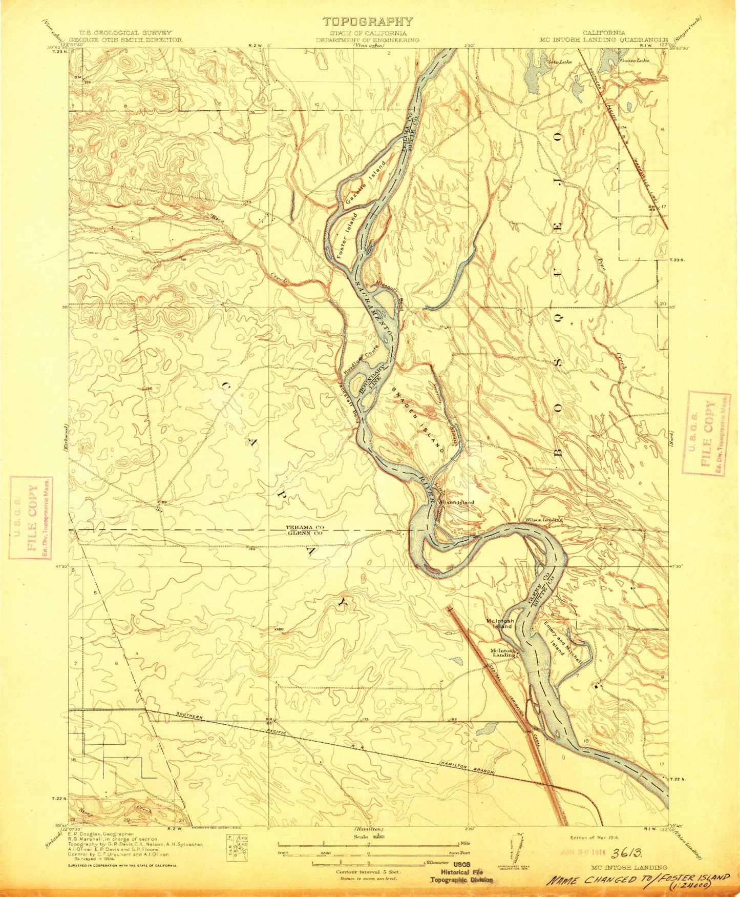 Classic USGS Foster Island California 7.5'x7.5' Topo Map Image