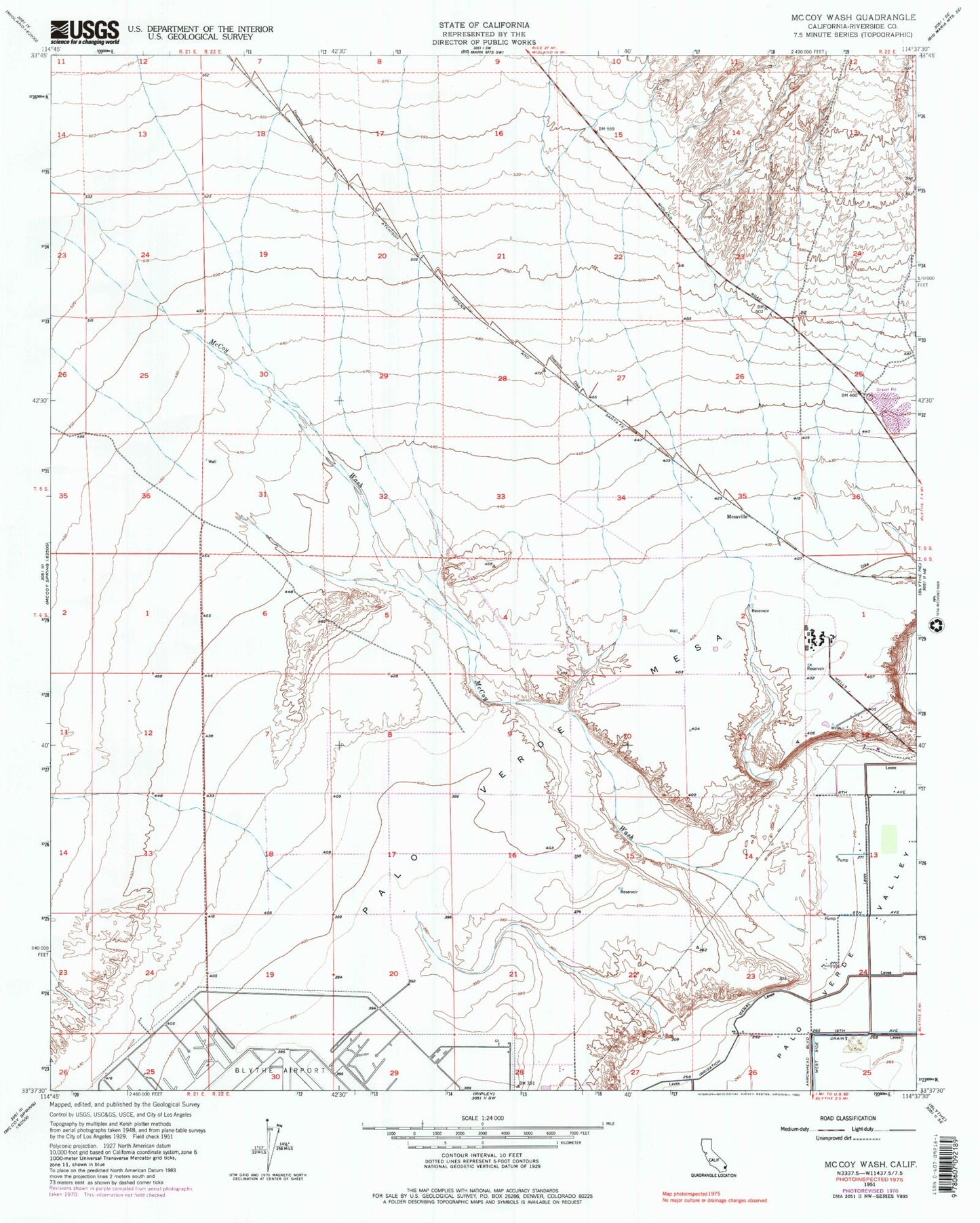 Classic USGS McCoy Wash California 7.5'x7.5' Topo Map Image