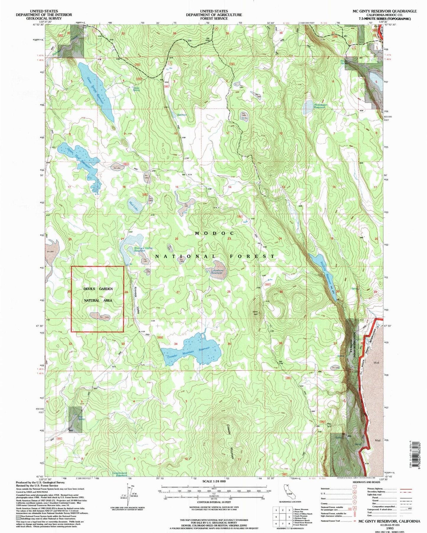 Classic USGS McGinty Reservoir California 7.5'x7.5' Topo Map Image