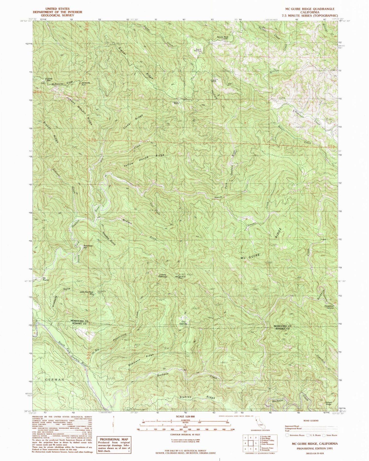 Classic USGS McGuire Ridge California 7.5'x7.5' Topo Map Image