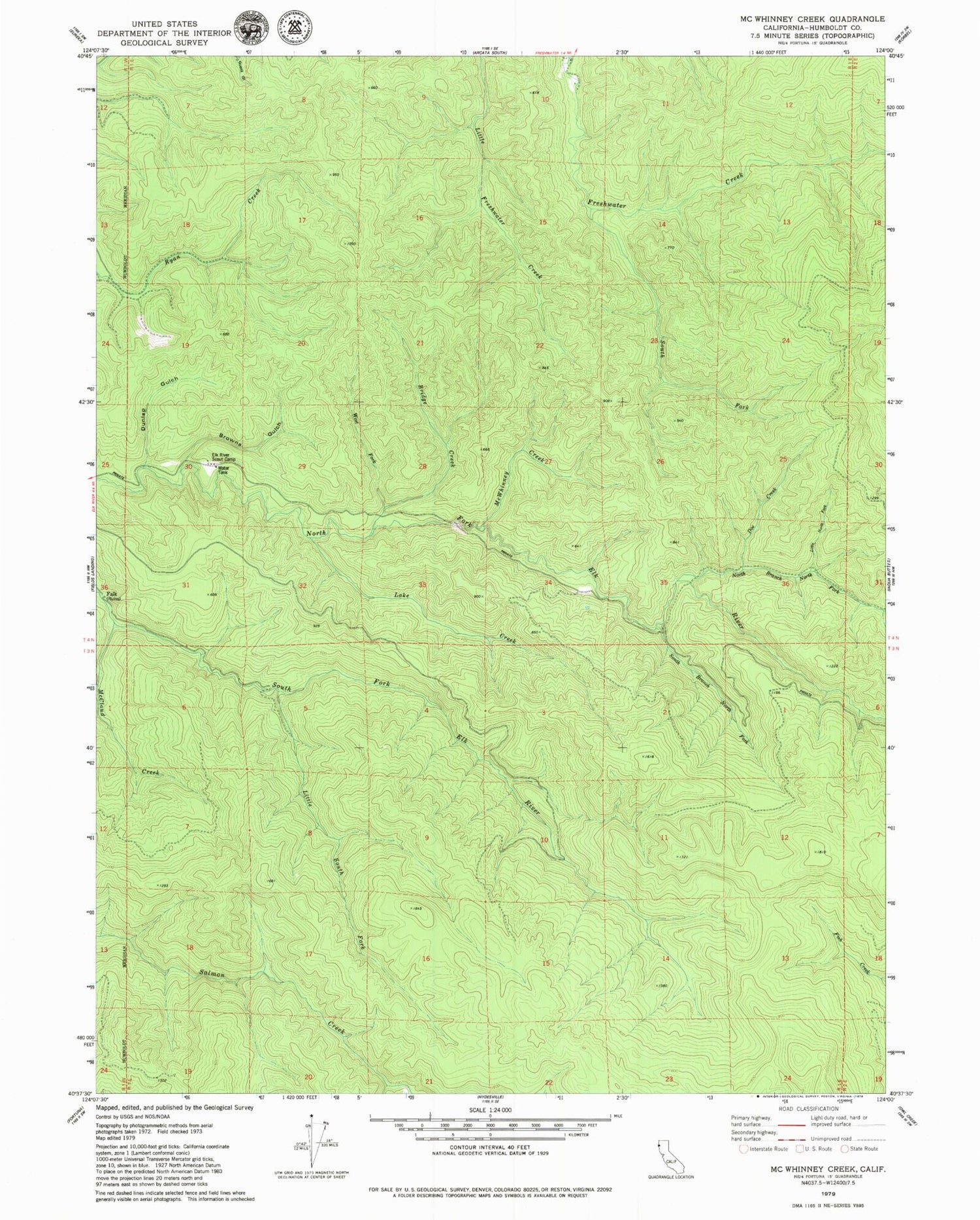 Classic USGS McWhinney Creek California 7.5'x7.5' Topo Map Image