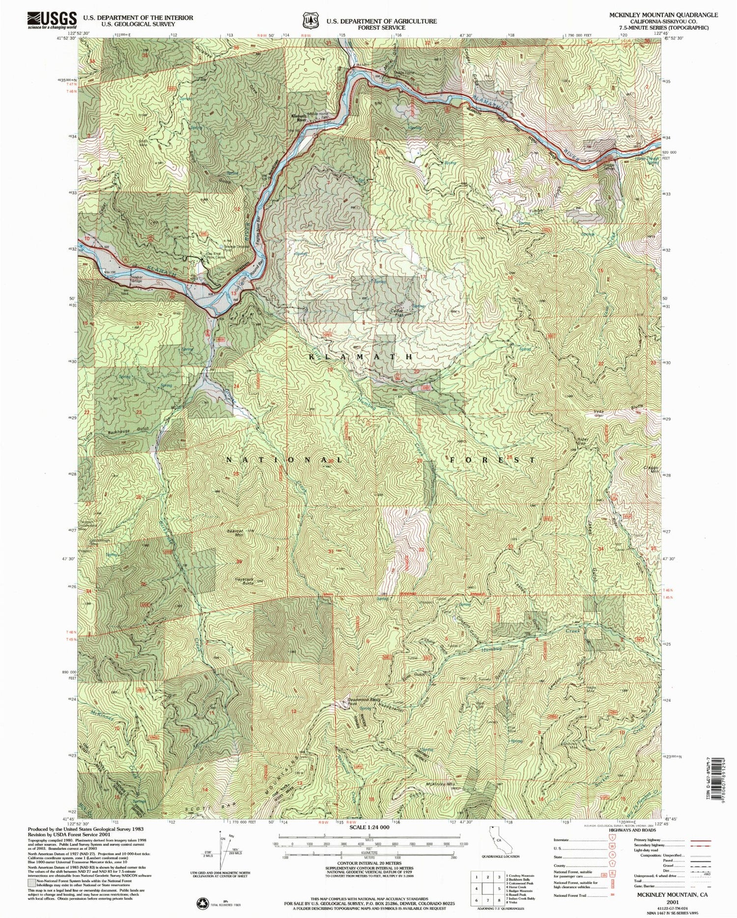 Classic USGS McKinley Mountain California 7.5'x7.5' Topo Map Image
