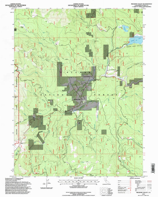 Classic USGS Meadow Valley California 7.5'x7.5' Topo Map Image