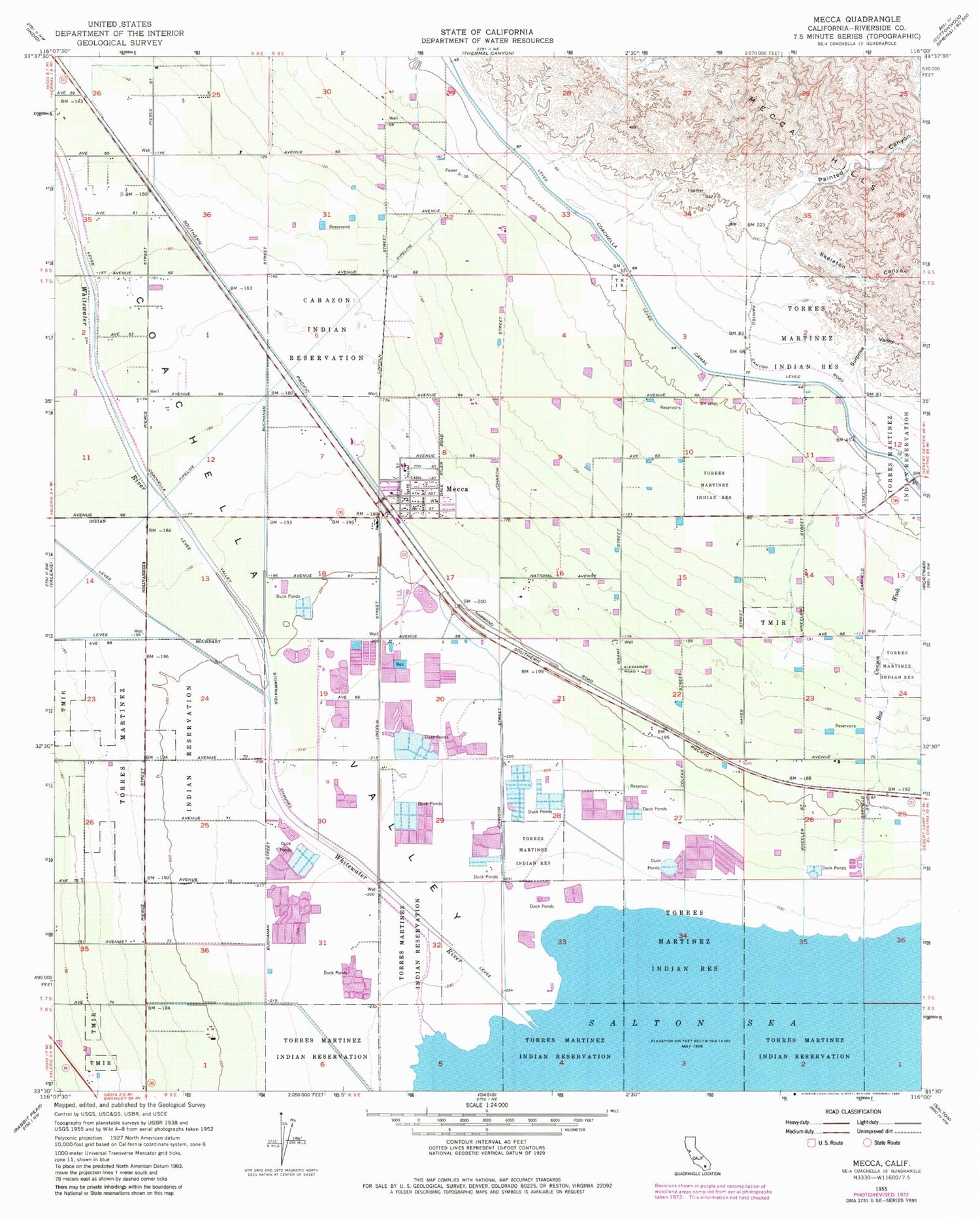Classic USGS Mecca California 7.5'x7.5' Topo Map Image