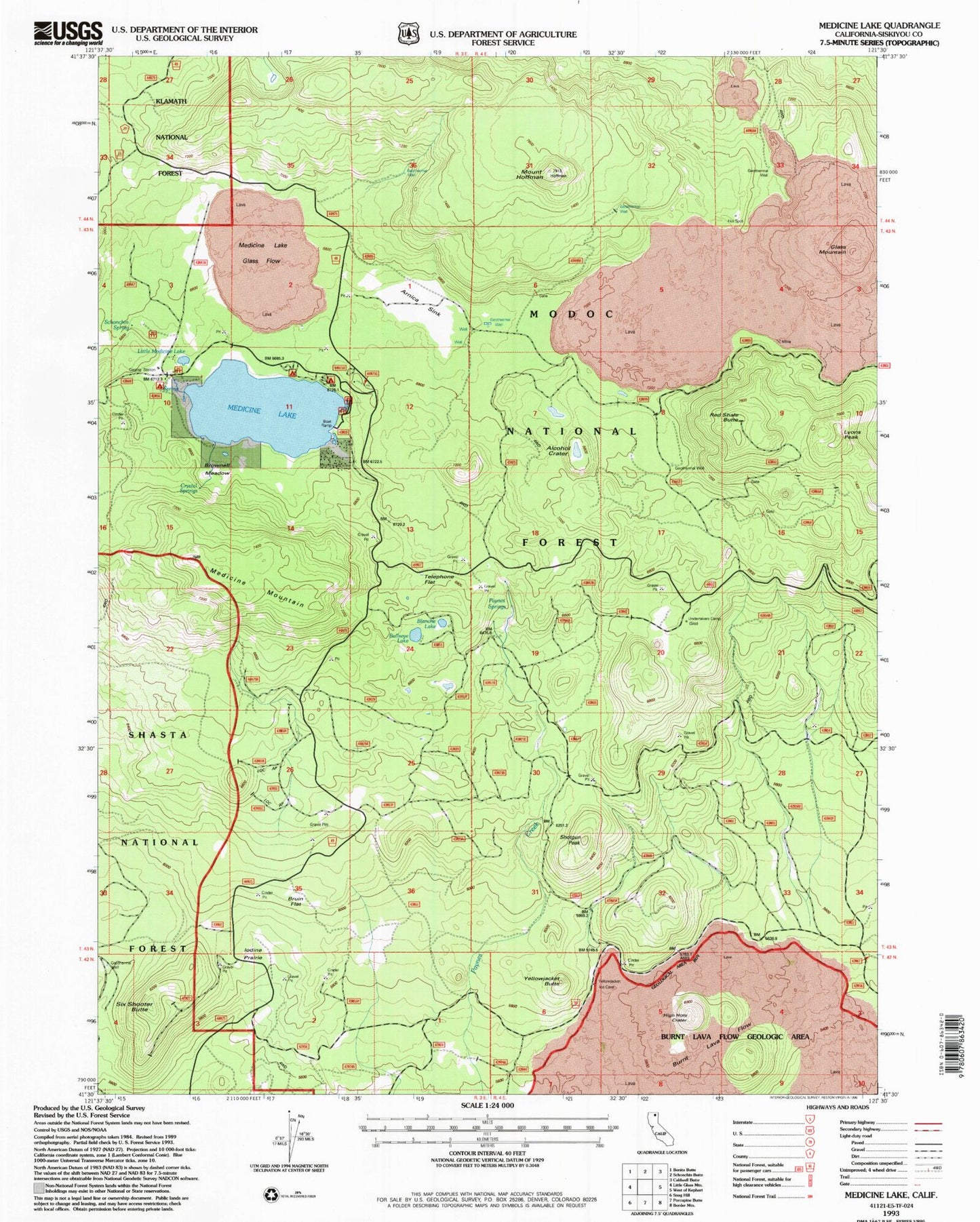 Classic USGS Medicine Lake California 7.5'x7.5' Topo Map Image