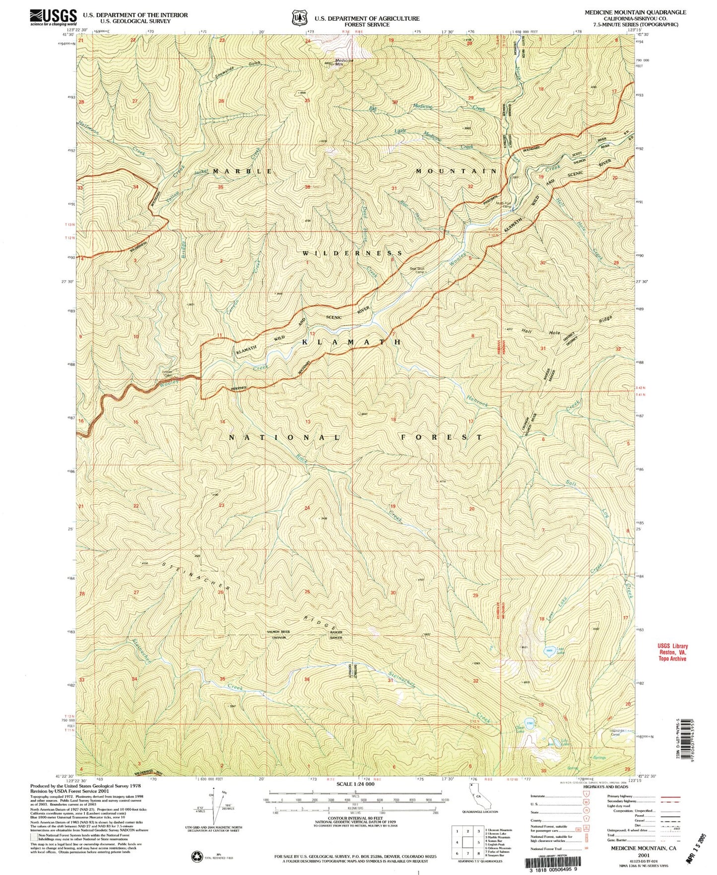 Classic USGS Medicine Mountain California 7.5'x7.5' Topo Map Image