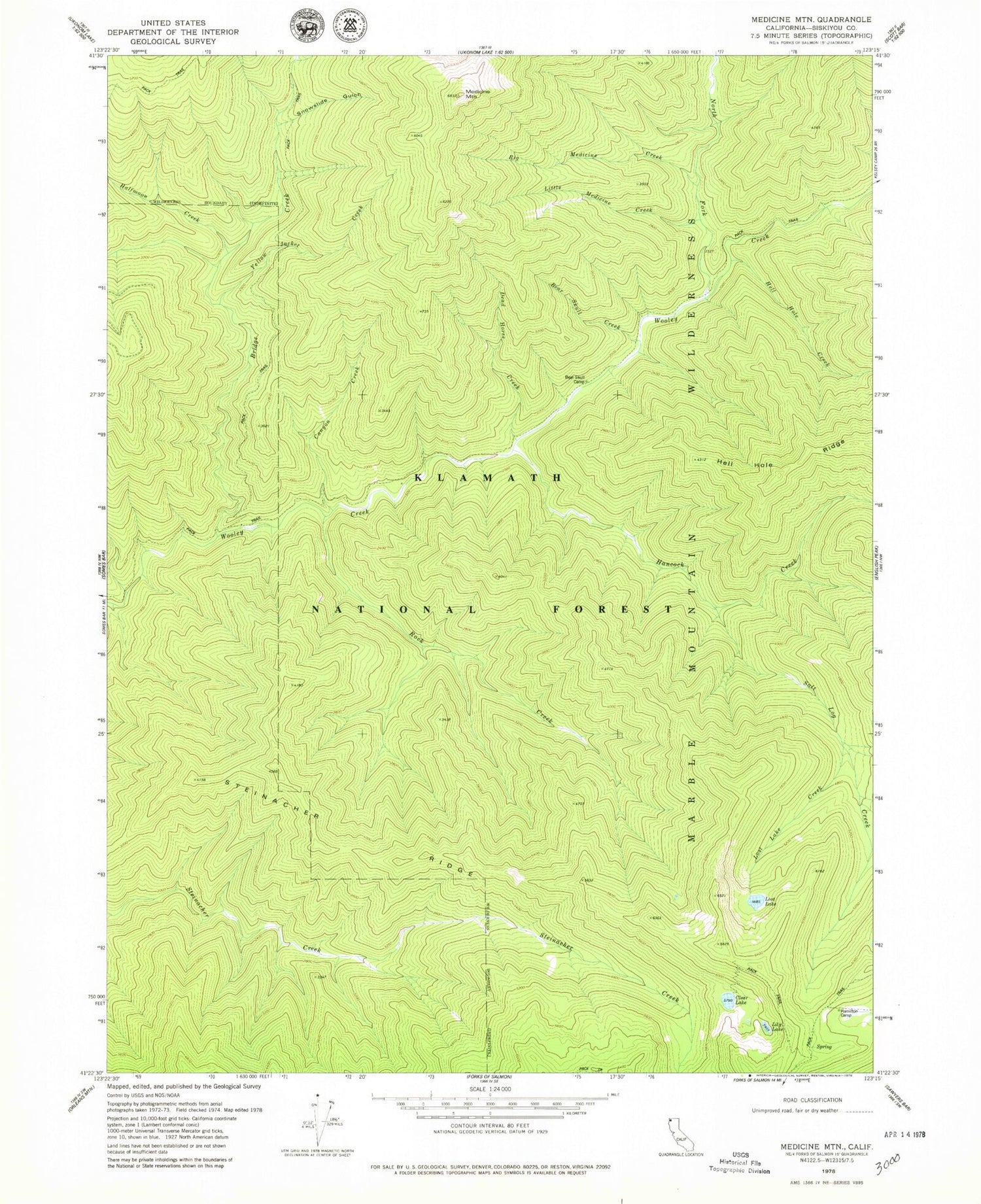 Classic USGS Medicine Mountain California 7.5'x7.5' Topo Map Image