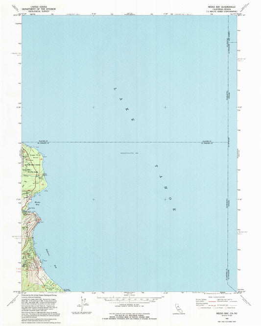 Classic USGS Meeks Bay California 7.5'x7.5' Topo Map Image
